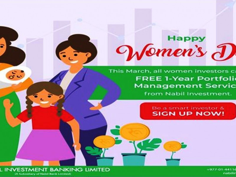 नबिल इन्भेस्टमेण्टमा लगानी व्यवस्थापन सेवा प्राप्त गर्ने महिलालाई वार्षिक शुल्कमा पूर्ण छुट